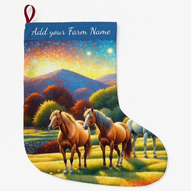 Calcetín Navideño Grande Caballos en la granja (Anverso)