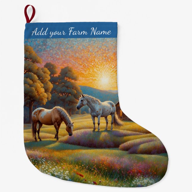 Calcetín Navideño Grande Caballos en la granja (Anverso)