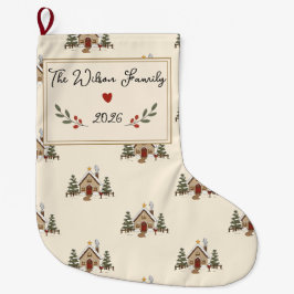 Calcetín Navideño Grande Cabaña de Navidad acogedora personalizada
