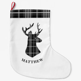 Calcetín Navideño Grande Cabezal de Stag en blanco y negro