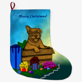 Calcetín Navideño Grande Cachorro en una caja , Feliz Navidad