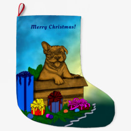 Calcetín Navideño Grande Cachorro en una caja , Feliz Navidad