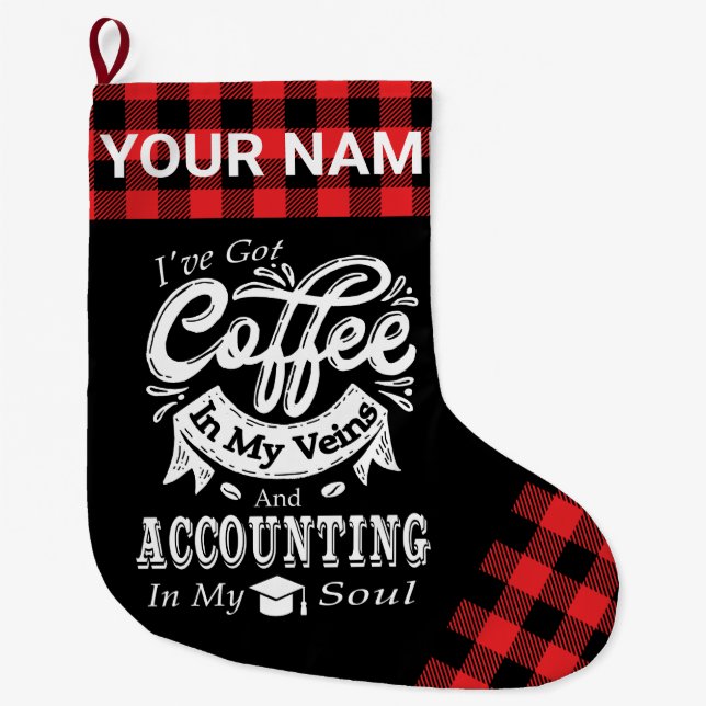 Calcetín Navideño Grande Café Contable Personalizado En Mis venas (Anverso)