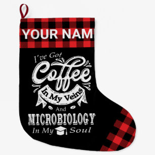 Calcetín Navideño Grande Café Personalizado De Microbiología En Mis Veces