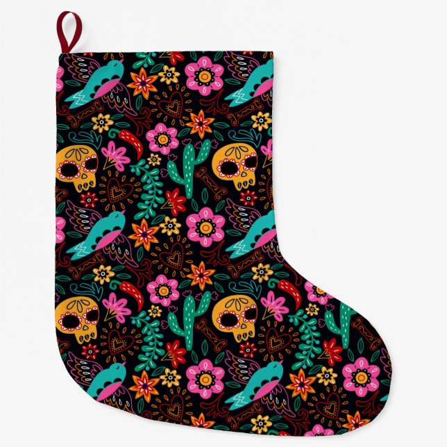 Calcetín Navideño Grande Calaveras de azúcar (Anverso)
