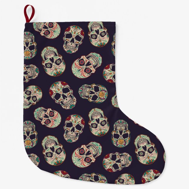 Calcetín Navideño Grande Calaveras de azúcar (Anverso)