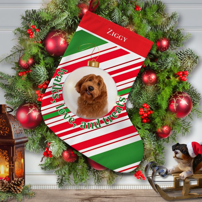 Calcetín Navideño Grande Caminatas de fotos de perros personalizados, trata (Subido por el creador)