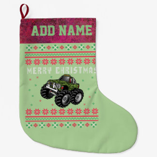 Calcetín Navideño Grande Camión de monstruo de camuflaje Navidades feos sué