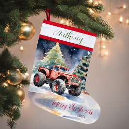 Calcetín Navideño Grande Camión monstruoso de navidad roja