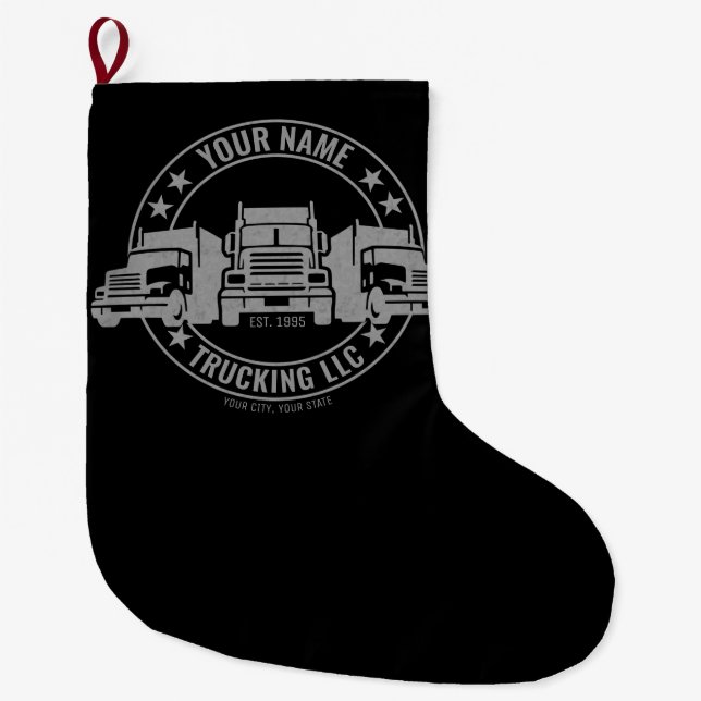 Calcetín Navideño Grande Camión Personalizado Big Rig Semi Camión (Anverso)