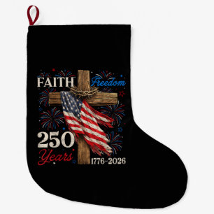 Calcetín Navideño Grande Camisetas del 4 de Julio 250 Años Fe y Libertad Ch