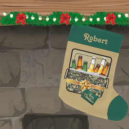 Calcetín Navideño Grande Camo Ice Chest con Cerveza Feliz Personalizado de