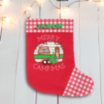 Calcetín Navideño Grande Camper RV Retro | Camping Tema Personalizado<br><div class="desc">Navidades Personalizados Alzándose. Camper de RV rojo y verde lindo con Navidades encendidos con un lindo árbol de Navidad.</div>