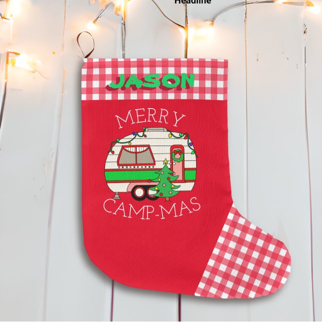 Calcetín Navideño Grande Camper RV Retro | Camping Tema Personalizado (Subido por el creador)