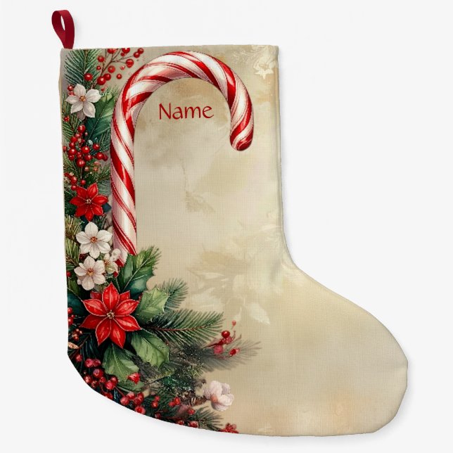 Calcetín Navideño Grande Candy Cane Christmas Holiday Stocking (Anverso)