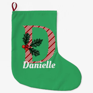 Calcetín Navideño Grande Candy Cane Stripe Carta D Grande Navidad 