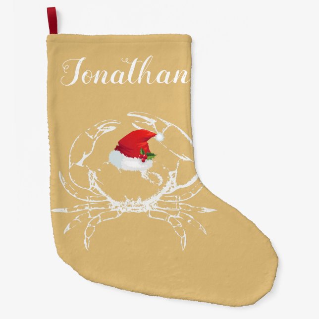 Calcetín Navideño Grande Cangrejo con Sombrero de Santa (Anverso)