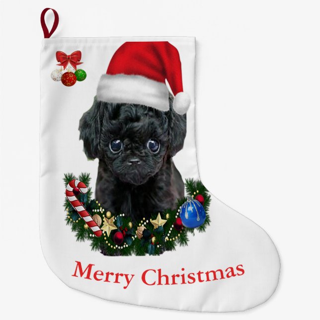 Calcetín Navideño Grande Caniche Navidad (Anverso)