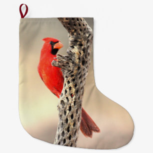 Calcetín Navideño Grande Cardenal sobre el Cholla