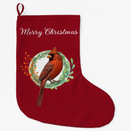 Calcetín Navideño Grande Cardinal On A Wreath Christmas Stocking