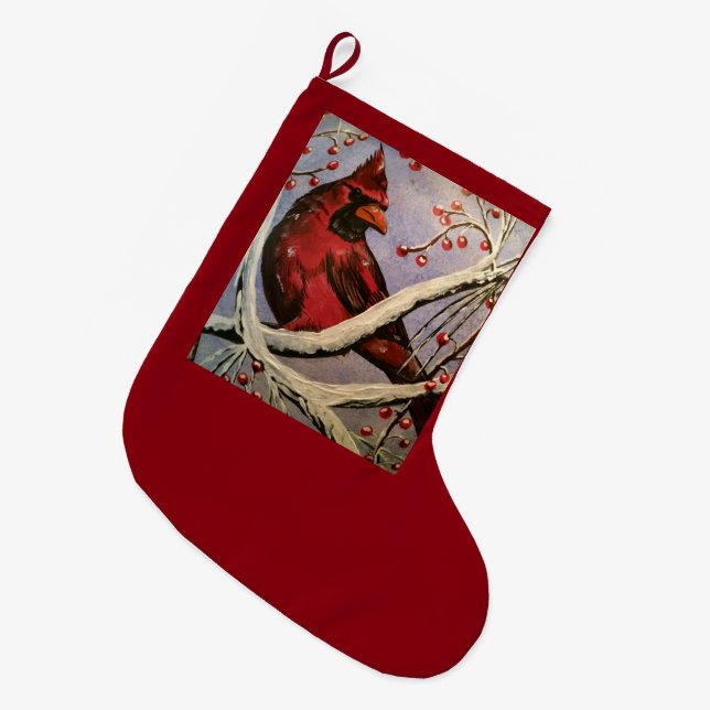 Calcetín Navideño Grande Cardinal Stocking (Frente (Colgado))