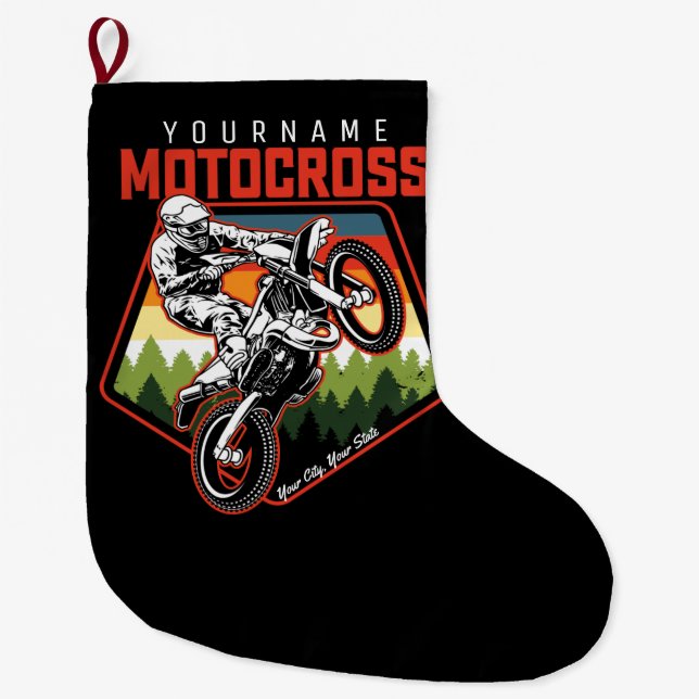 Calcetín Navideño Grande Carreras Motocross personalizada Dirt Bike Trail R (Anverso)