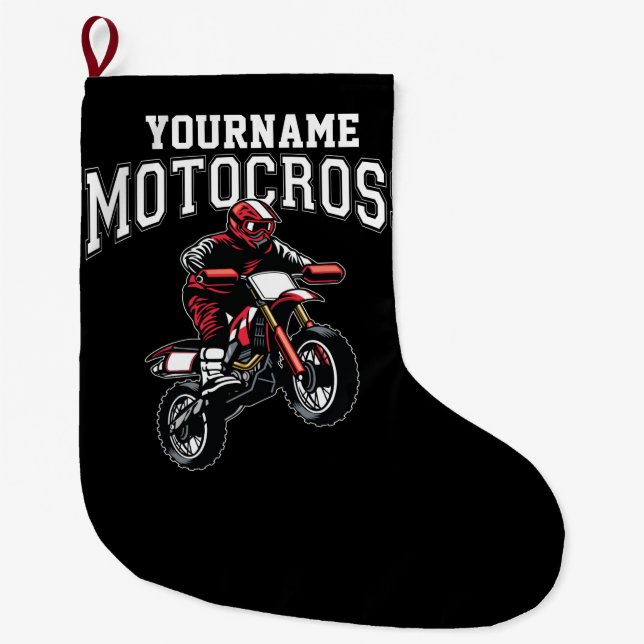 Calcetín Navideño Grande Carreras personalizada de moto-cruz sucia para cic (Anverso)