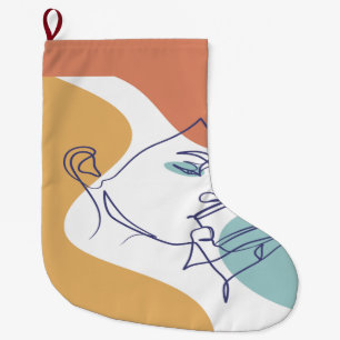 Calcetín Navideño Grande cartel de dibujo de arte de línea de mujer bebiend