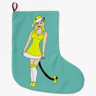 Calcetín Navideño Grande Catgirl de Navidades amarillos