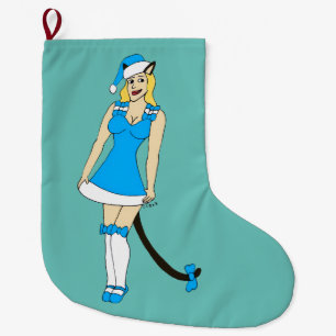 Calcetín Navideño Grande Catgirl de Navidades azules