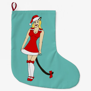 Calcetín Navideño Grande Catgirl de Navidades rojos