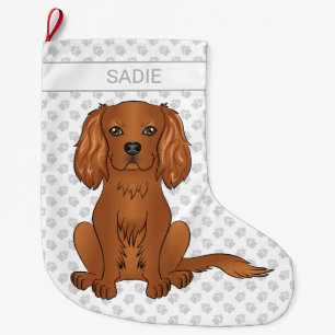 Calcetín Navideño Grande Cavalier King Charles Spaniel rubí & Nombre
