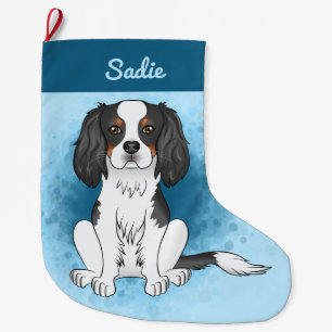 Calcetín Navideño Grande Cavalier Tricolor Rey Carlos Español Perro Azul