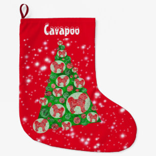 Calcetín Navideño Grande Cavapoo Perro Navidades Gran Decoración Árbol Rojo