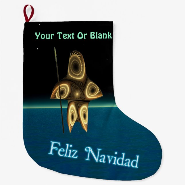 Calcetín Navideño Grande Cazador inuit fractal (Anverso)