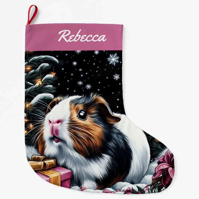 Calcetín Navideño Grande Cerdo de Guinea (Anverso)