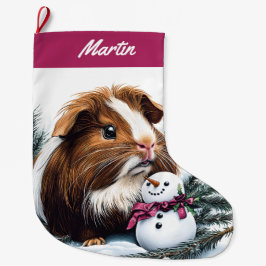 Calcetín Navideño Grande Cerdo de Guinea y muñeco de nieve