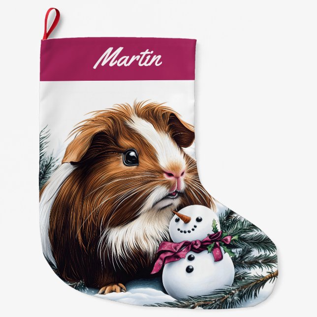 Calcetín Navideño Grande Cerdo de Guinea y muñeco de nieve (Anverso)