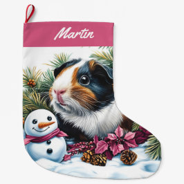 Calcetín Navideño Grande Cerdo de Guinea y muñeco de nieve