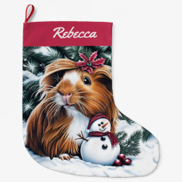 Calcetín Navideño Grande Cerdo de Guinea y muñeco de nieve