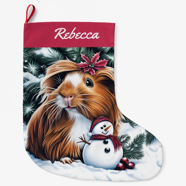 Calcetín Navideño Grande Cerdo de Guinea y muñeco de nieve (Anverso)