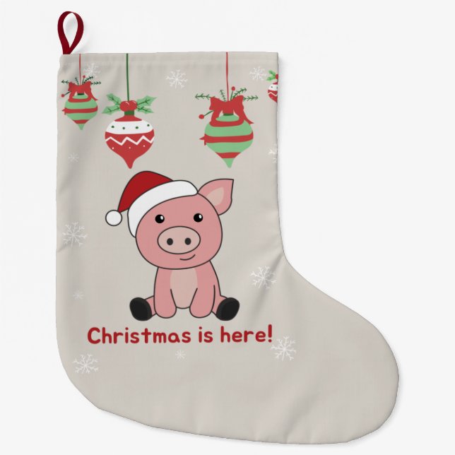 Calcetín Navideño Grande Cerdo Feliz Navidad Animales Cerdos Grandes Navida (Anverso)