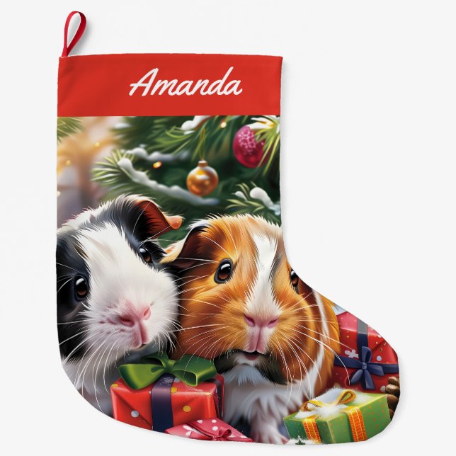 Calcetín Navideño Grande Cerdos de Guinea (Anverso)