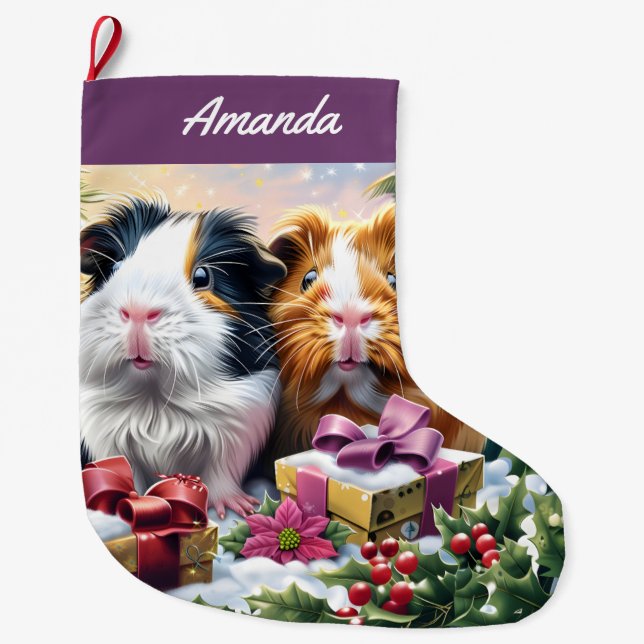 Calcetín Navideño Grande Cerdos de Guinea (Anverso)