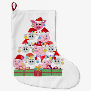 Calcetín Navideño Grande Cerdos y ovejas de Navidades amables