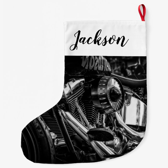Calcetín Navideño Grande Cerrar motor de motocicleta (Reverso)