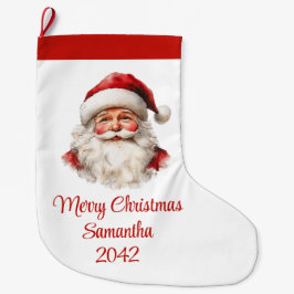 Calcetín Navideño Grande Charming Santa Claus Stylish Watercolor Stocking