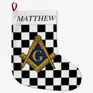 Calcetín Navideño Grande Checkers Masonic Freemasons Square y Compass