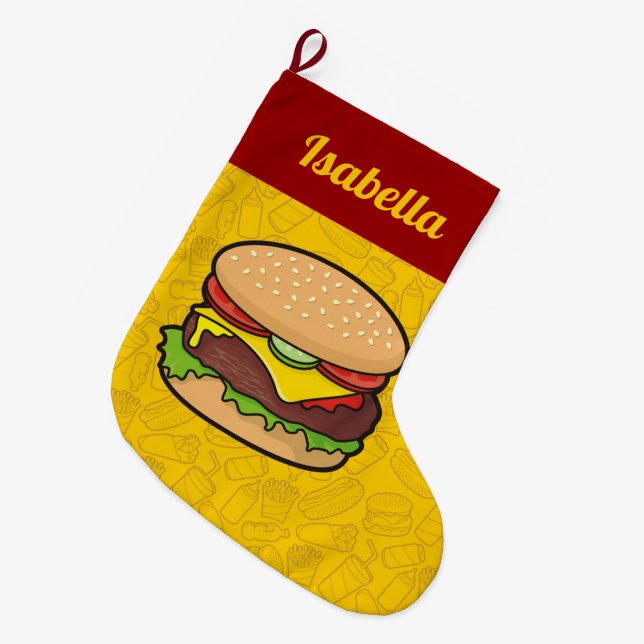 Calcetín Navideño Grande Cheeseburger (Frente (Colgado))