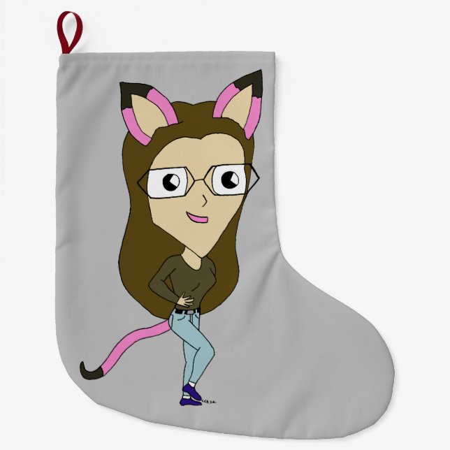 Calcetín Navideño Grande chibi catgirl (Anverso)